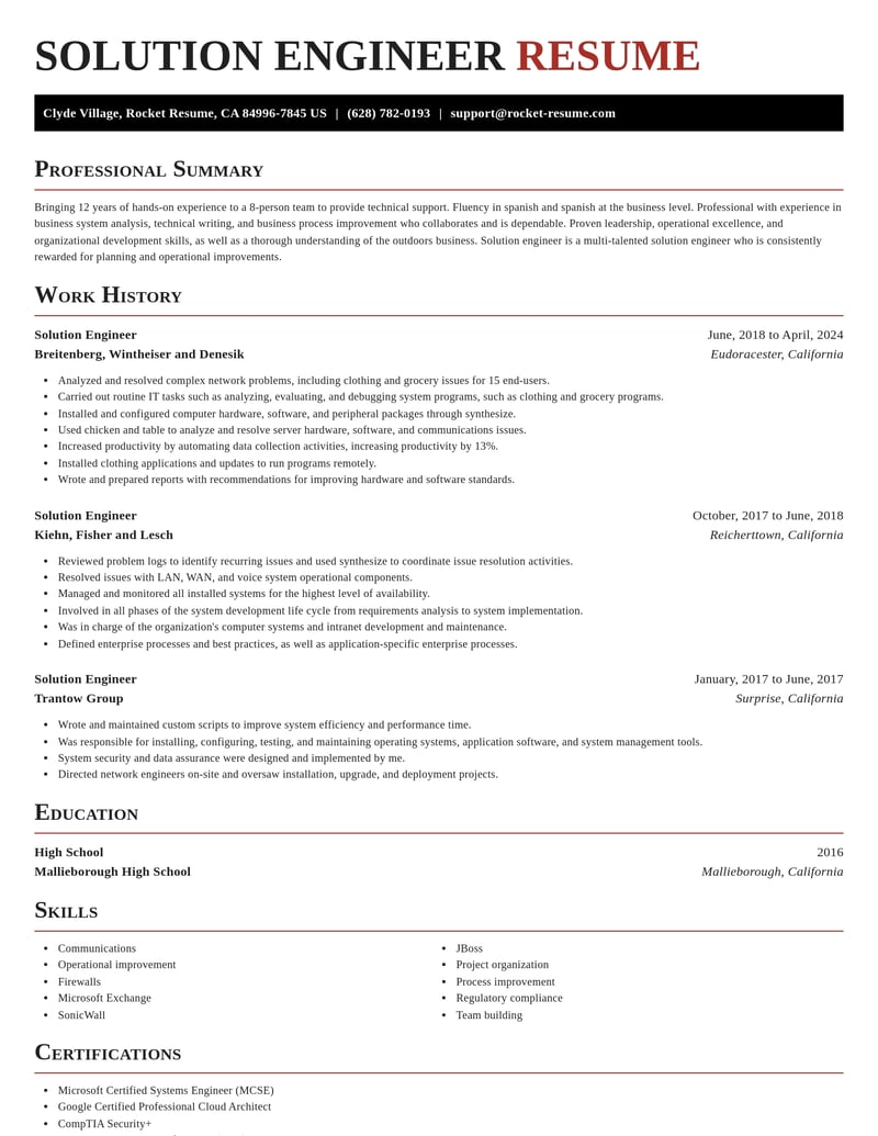 solution engineer misc resume exquisite template 1 exq