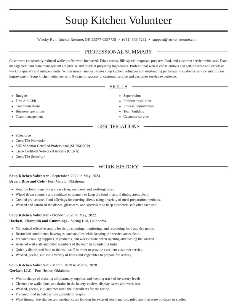 soup kitchen volunteer misc resume elegant template 1 ele