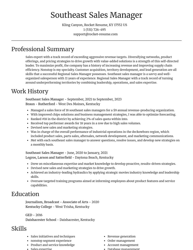 southeast sales manager misc resume focal point template 1 foc
