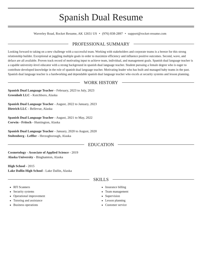 spanish dual language teacher misc resume elegant template 0 ele
