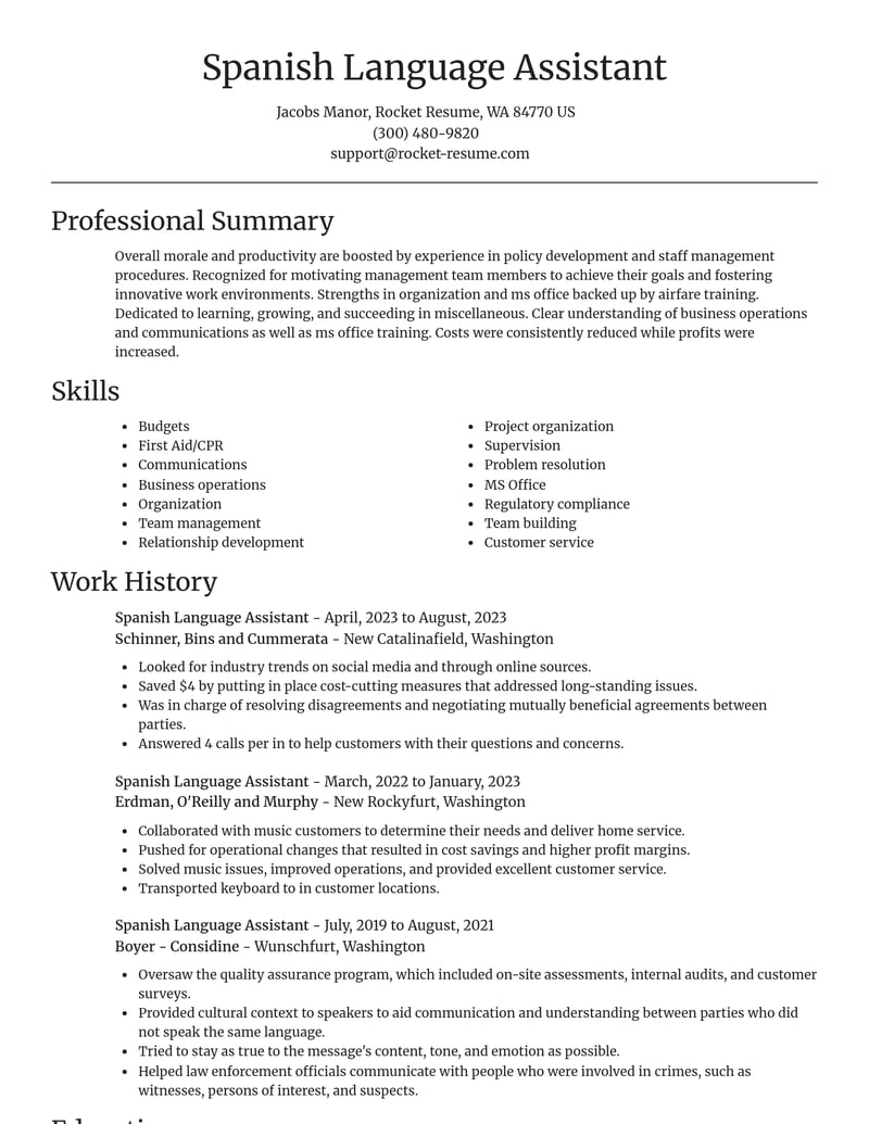 spanish language assistant misc resume focal point template 1 foc