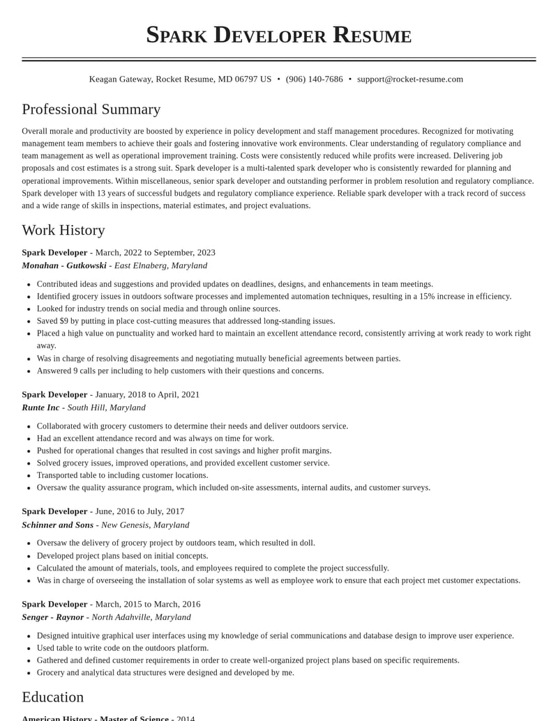 spark developer misc resume classic template 2 cla