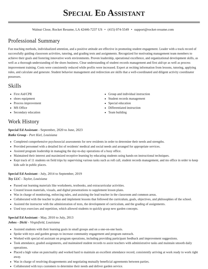 special ed assistant misc resume classic template 0 cla