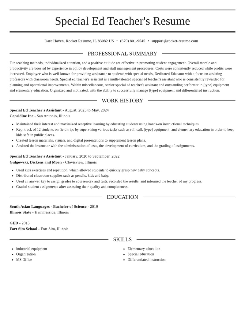 special ed teachers assistant misc resume elegant template 0 ele