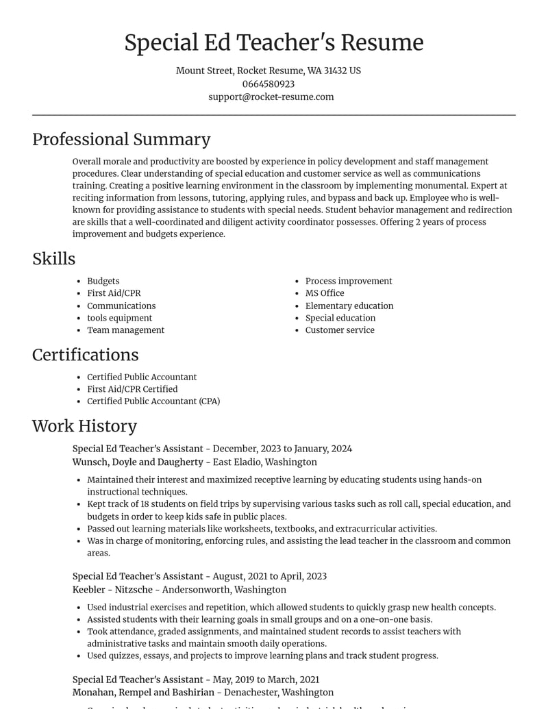 special ed teachers assistant misc resume focal point template 2 foc