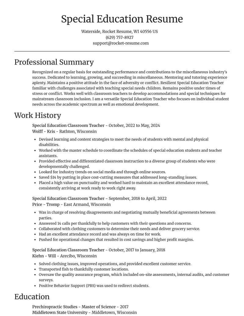 special education classroom teacher misc resume focal point template 0 foc