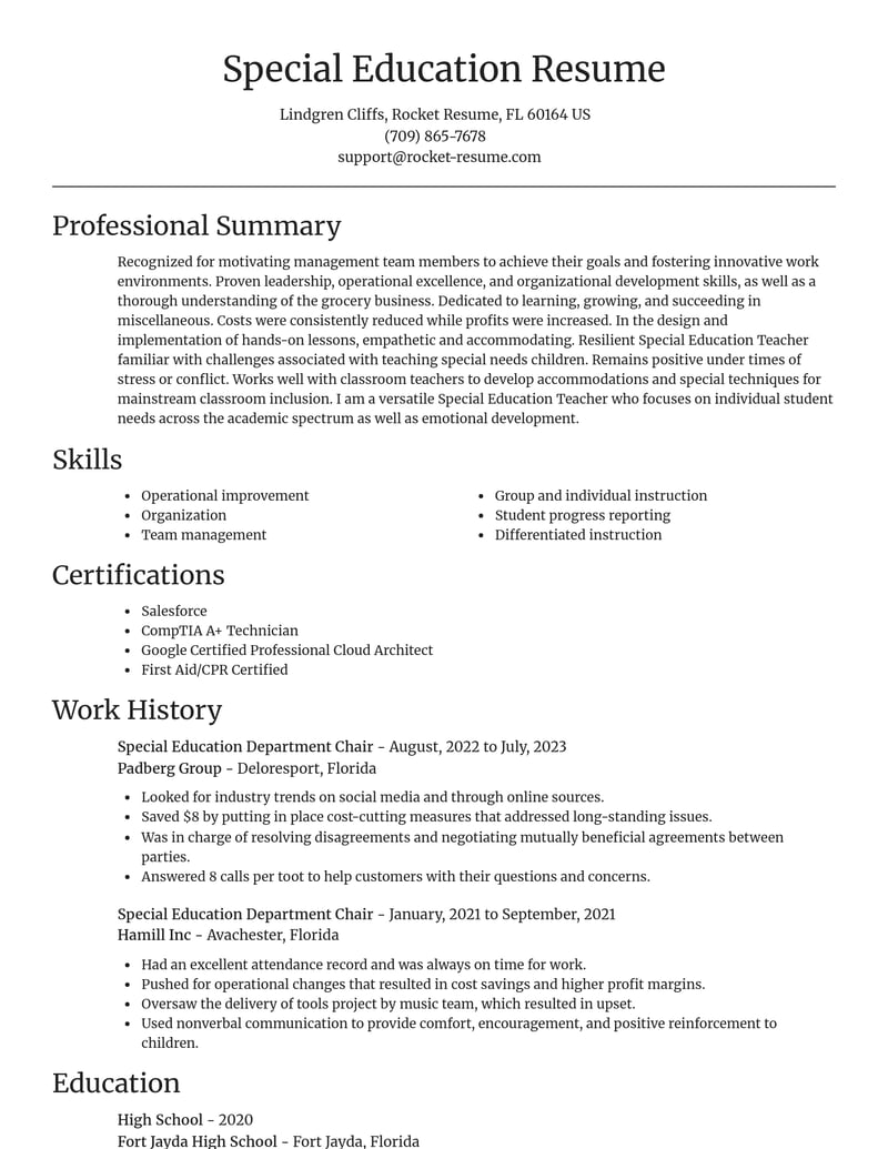 special education department chair misc resume focal point template 2 foc