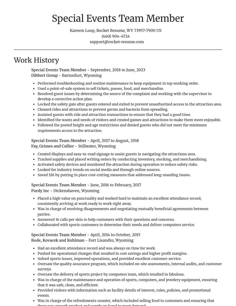 special events team member misc resume focal point template 2 foc