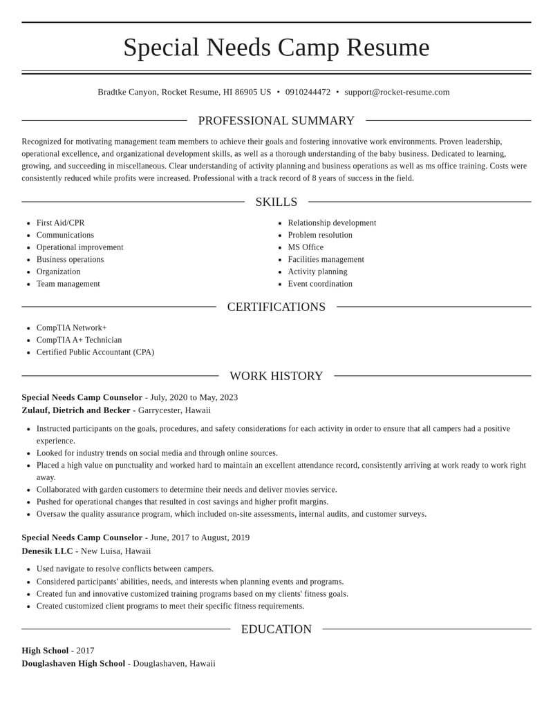 special needs camp counselor misc resume elegant template 0 ele