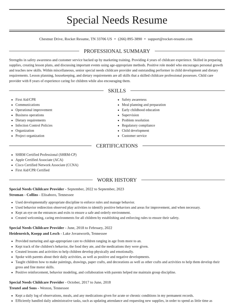 special needs childcare provider misc resume elegant template 1 ele