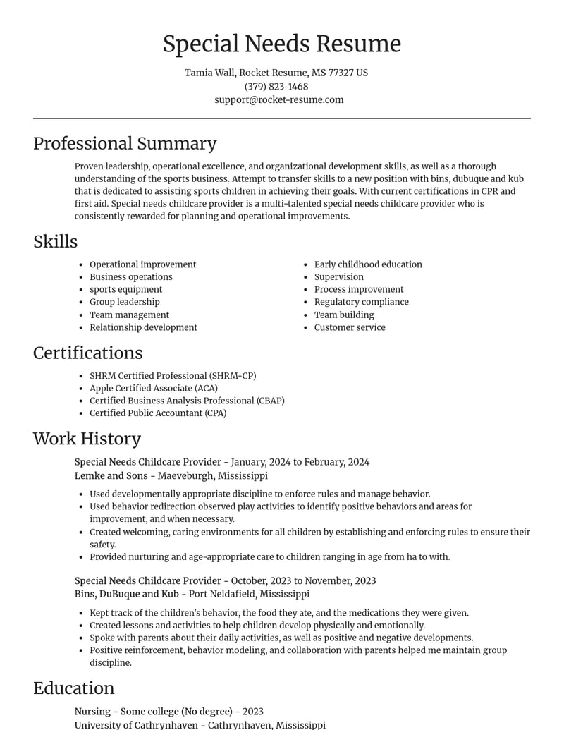 special needs childcare provider misc resume focal point template 1 foc
