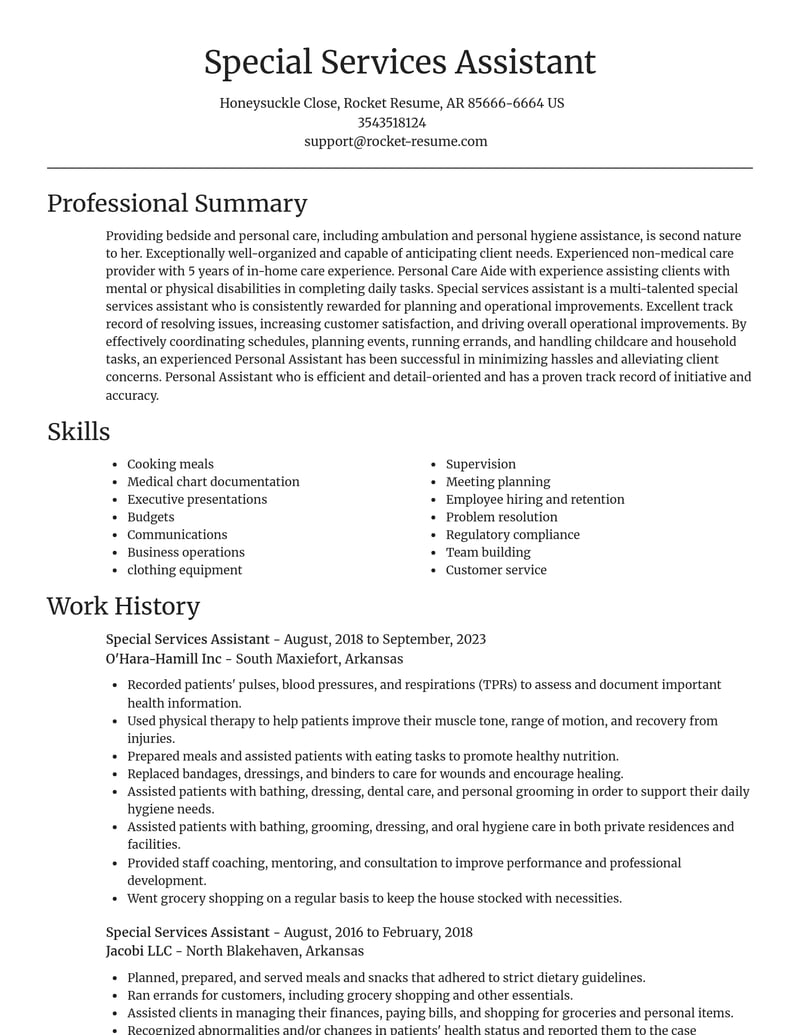 special services assistant misc resume focal point template 2 foc
