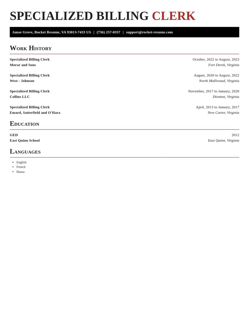 specialized billing clerk misc resume exquisite template 2 exq