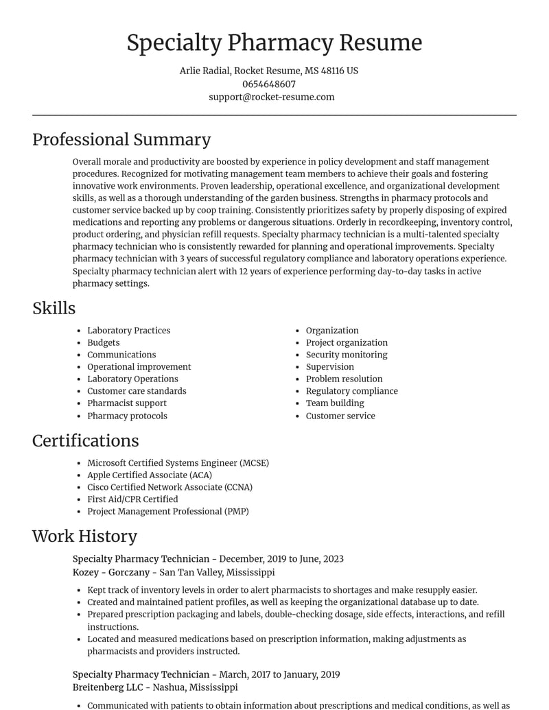 specialty pharmacy technician misc resume focal point template 0 foc