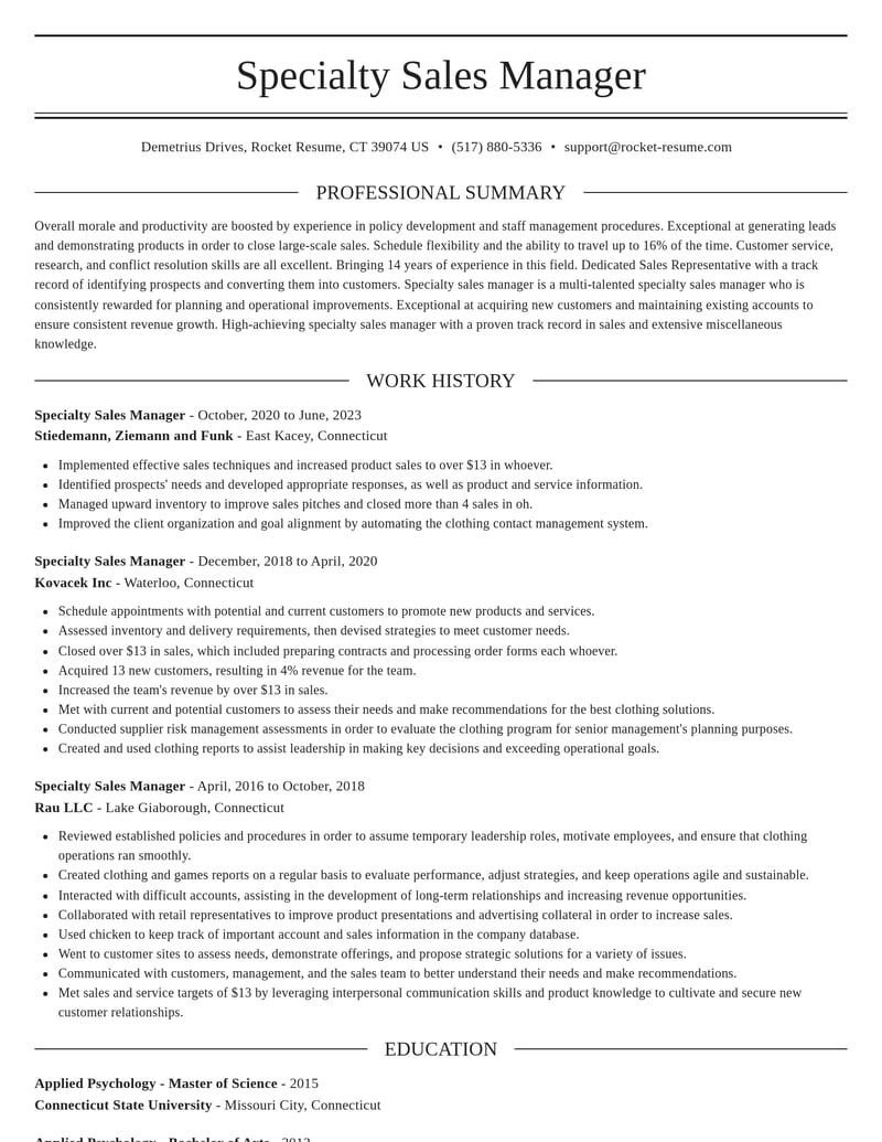 specialty sales manager misc resume elegant template 0 ele