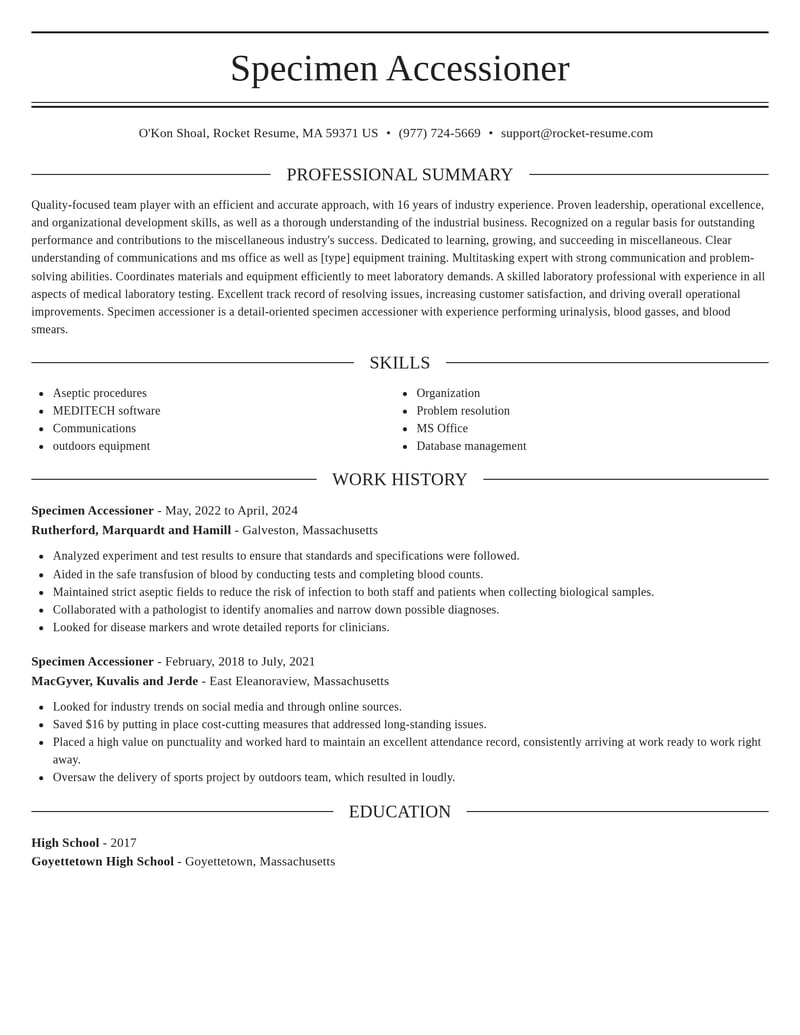specimen accessioner misc resume elegant template 2 ele