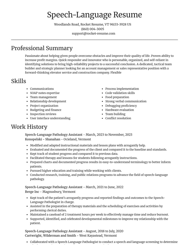 speech language pathology assistant misc resume focal point template 2 foc