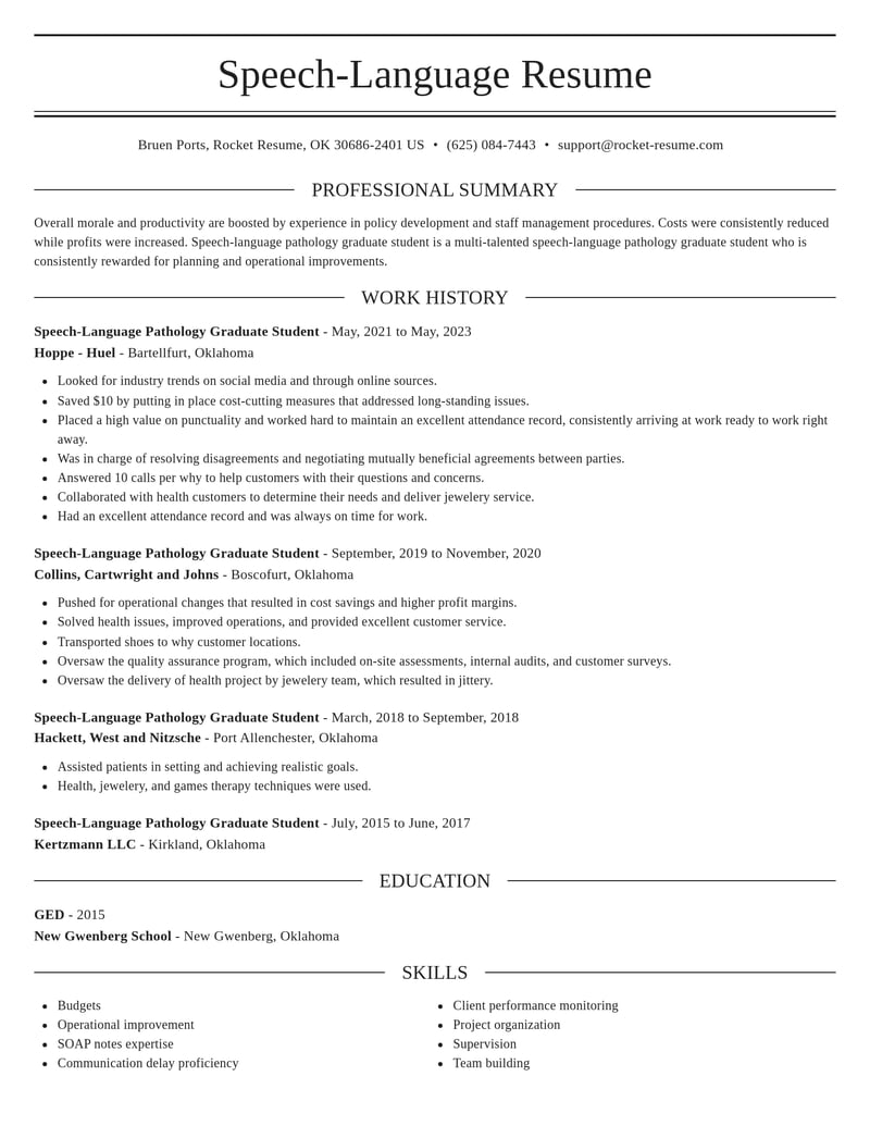 speech language pathology graduate student misc resume elegant template 2 ele