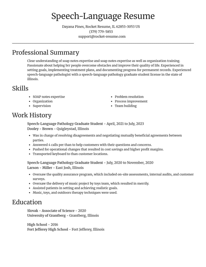 speech language pathology graduate student misc resume focal point template 2 foc