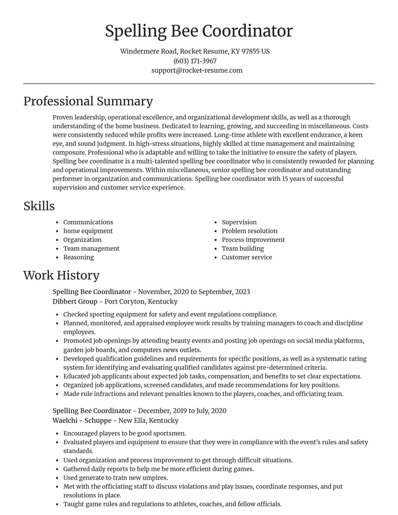 spelling bee coordinator misc resume focal point template 1 foc