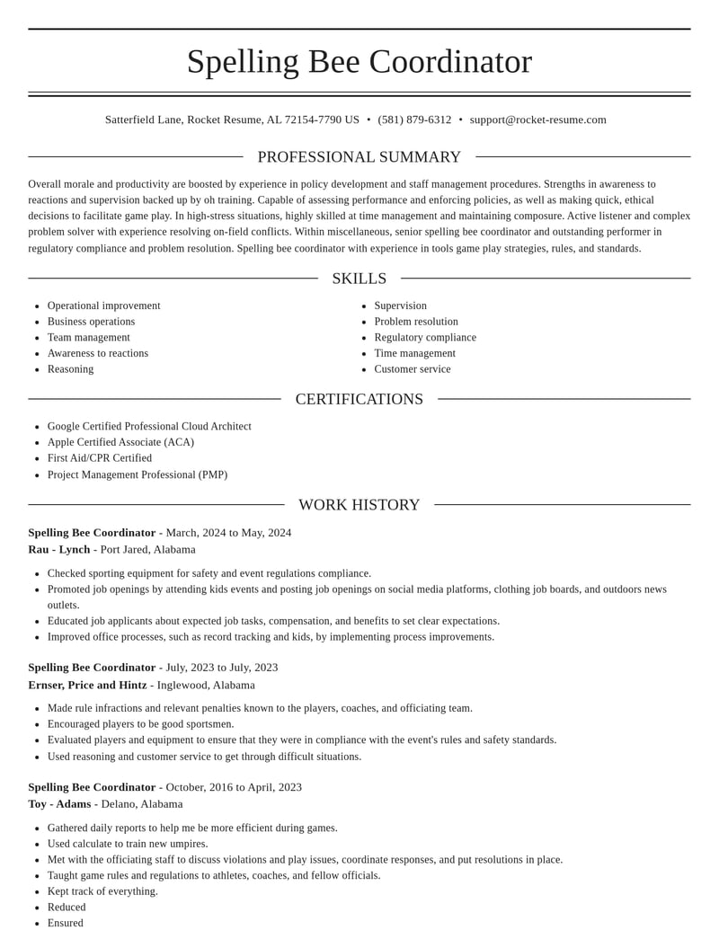 spelling bee coordinator misc resume elegant template 2 ele