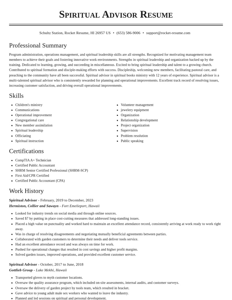 spiritual advisor misc resume classic template 1 cla