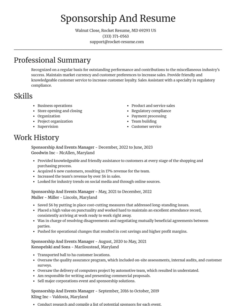 sponsorship and events manager misc resume focal point template 2 foc