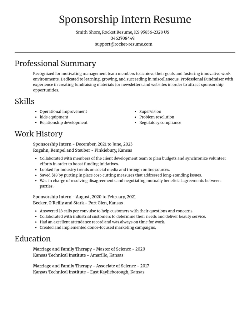 sponsorship intern misc resume focal point template 0 foc