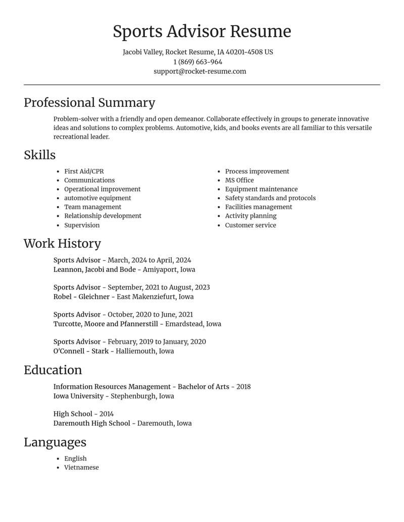 sports advisor misc resume focal point template 0 foc
