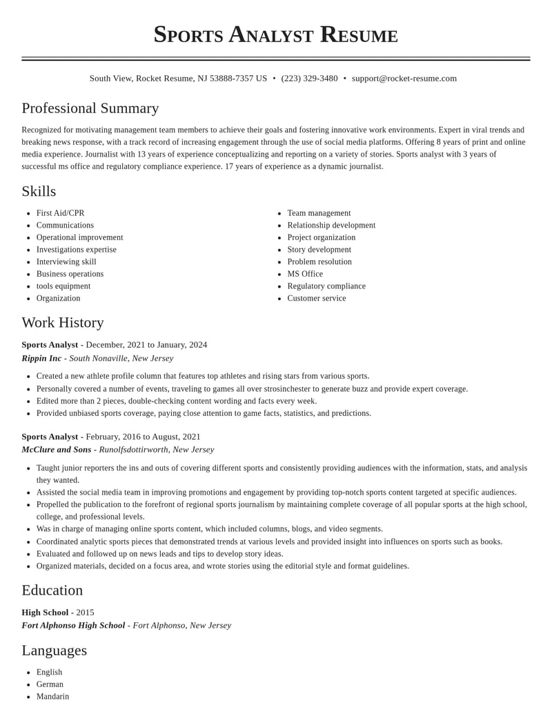 sports analyst misc resume classic template 1 cla