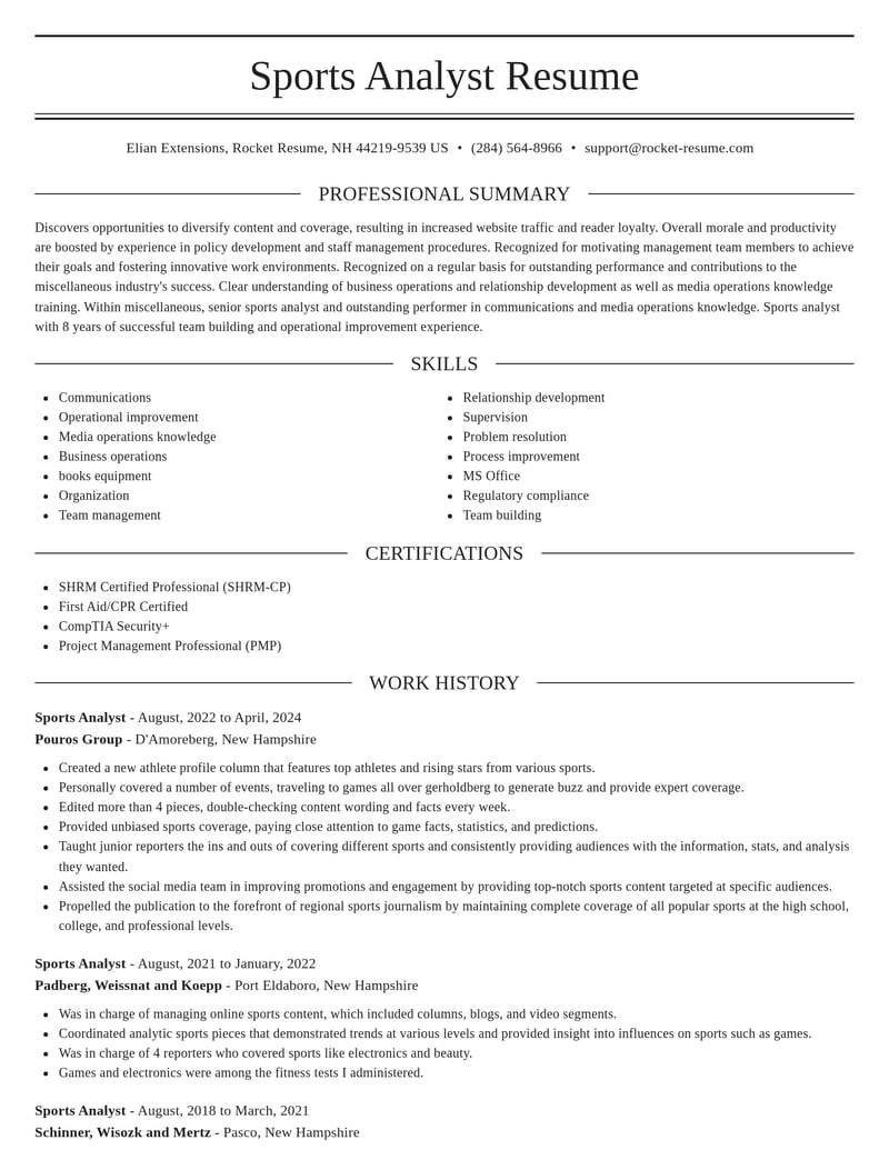 sports analyst misc resume elegant template 2 ele
