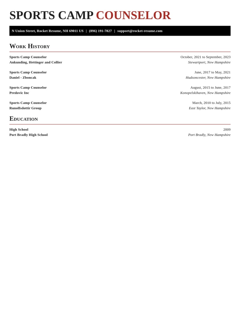 sports camp counselor misc resume exquisite template 1 exq