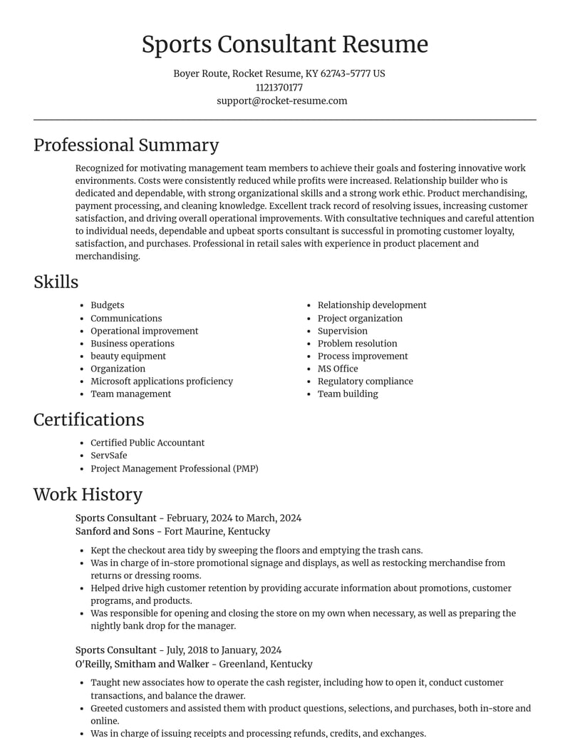 sports consultant misc resume focal point template 1 foc