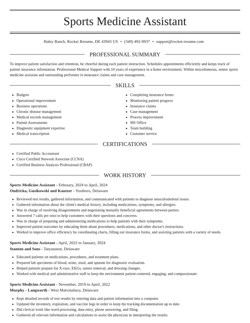 sports medicine assistant misc resume elegant template 2 ele
