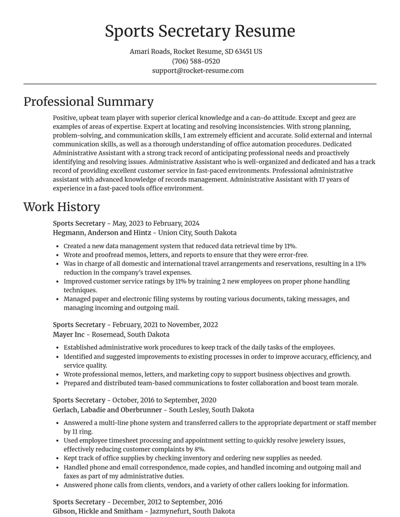 sports secretary misc resume focal point template 1 foc