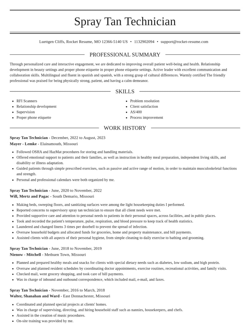 spray tan technician misc resume elegant template 0 ele