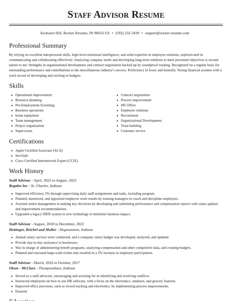 staff advisor misc resume classic template 0 cla