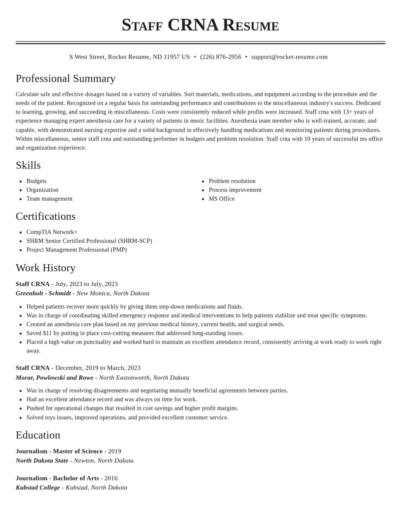 staff crna misc resume classic template 1 cla