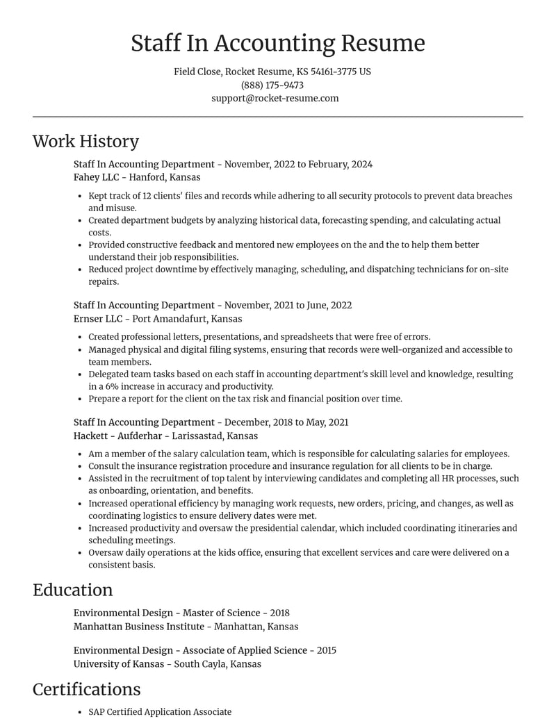 staff in accounting department misc resume focal point template 2 foc