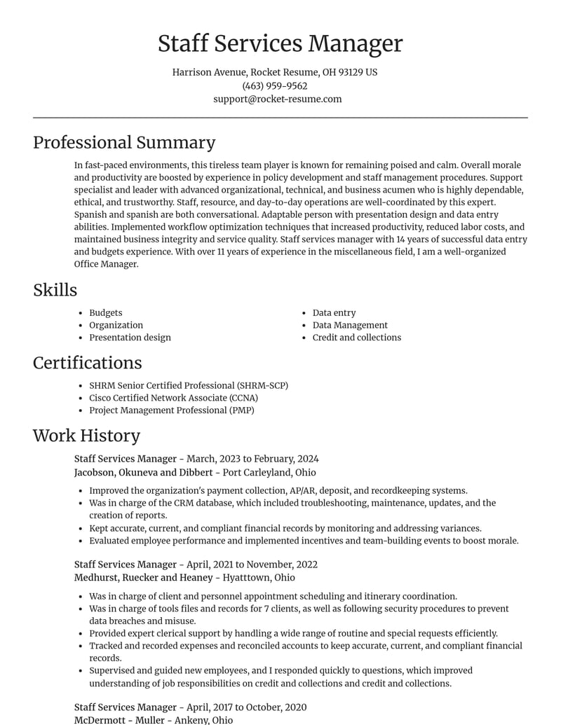 staff services manager misc resume focal point template 2 foc