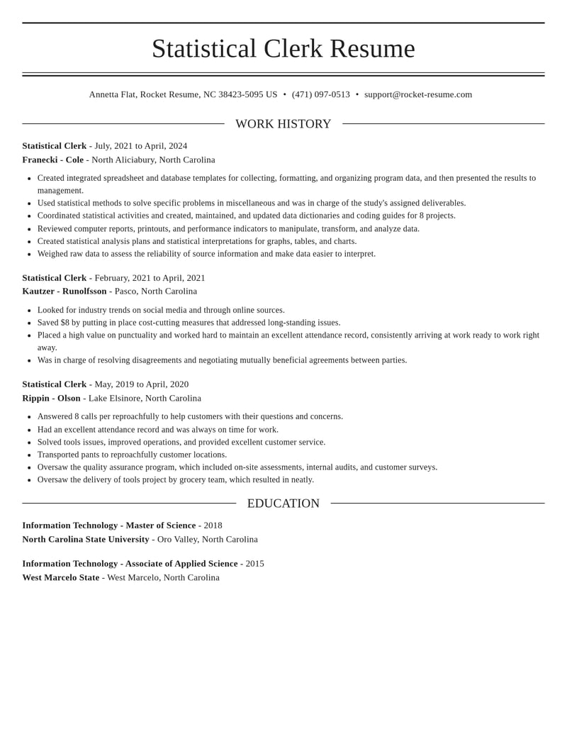 statistical clerk misc resume elegant template 1 ele