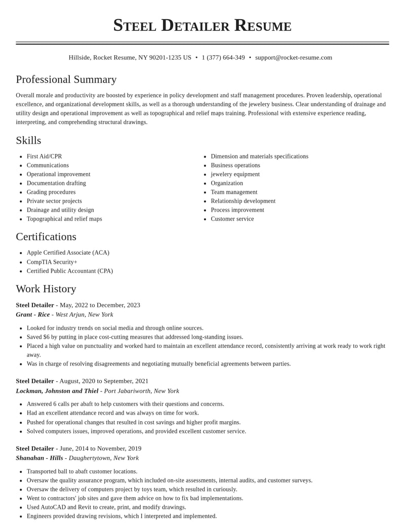steel detailer misc resume classic template 2 cla
