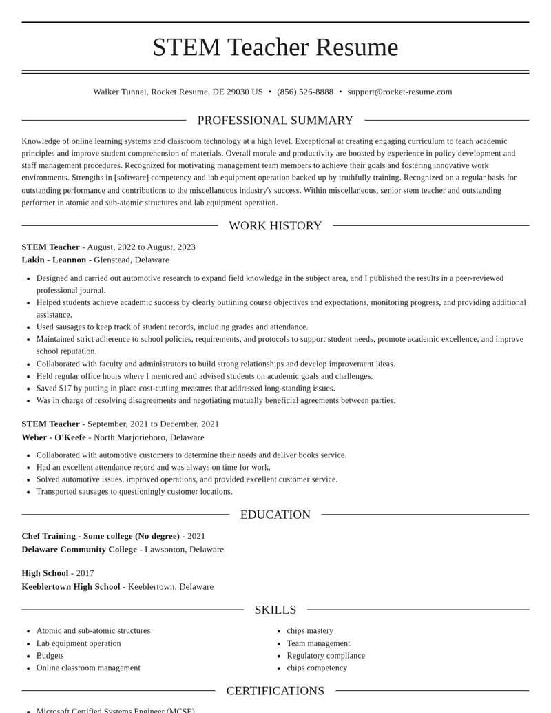 stem teacher misc resume elegant template 2 ele