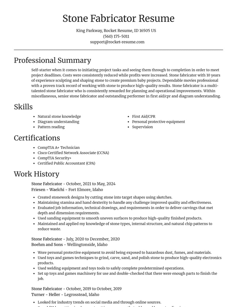 stone fabricator misc resume focal point template 2 foc