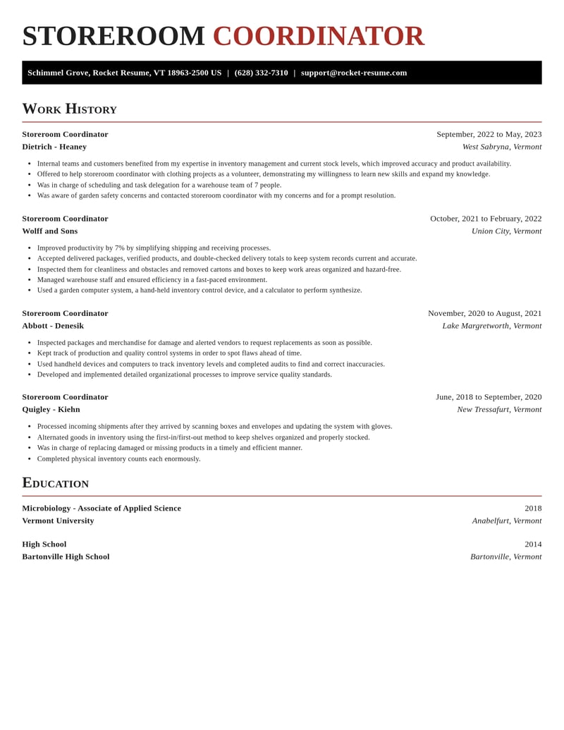 storeroom coordinator misc resume exquisite template 1 exq