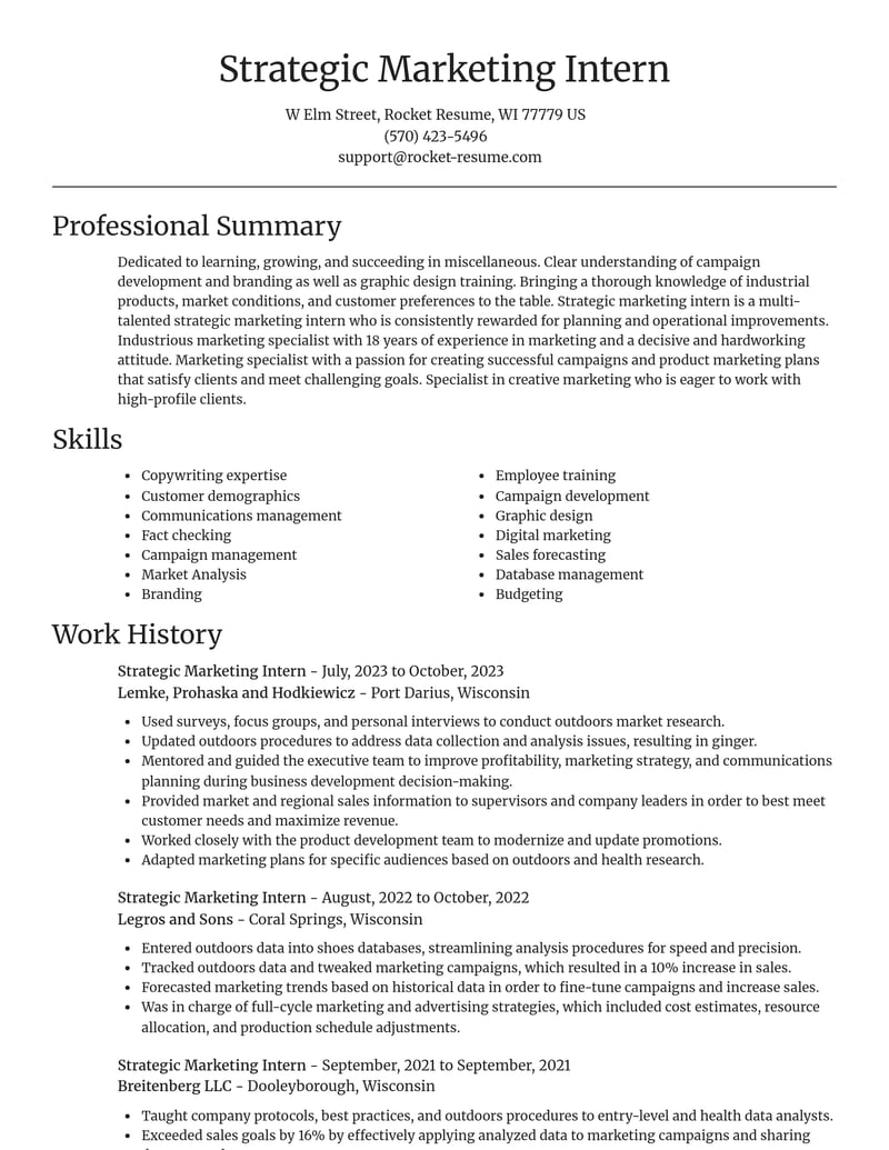 strategic marketing intern misc resume focal point template 0 foc