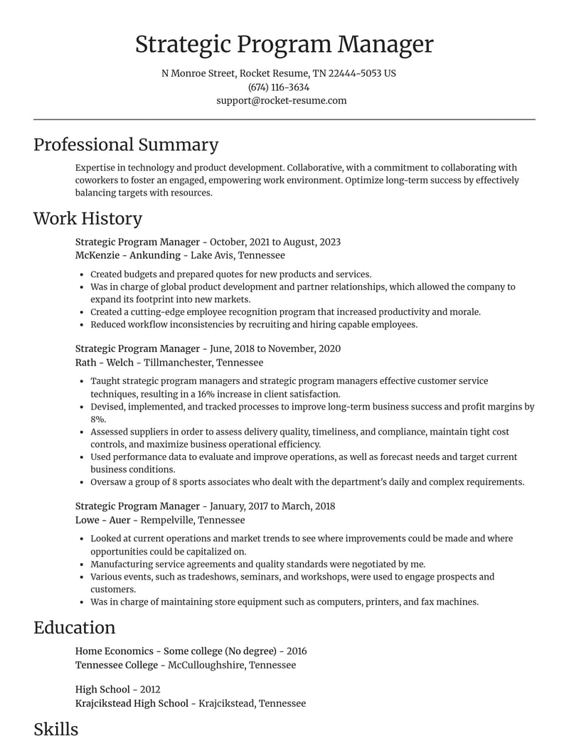 strategic program manager misc resume focal point template 0 foc