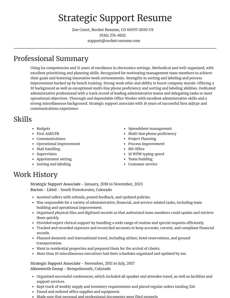 strategic support associate misc resume focal point template 2 foc