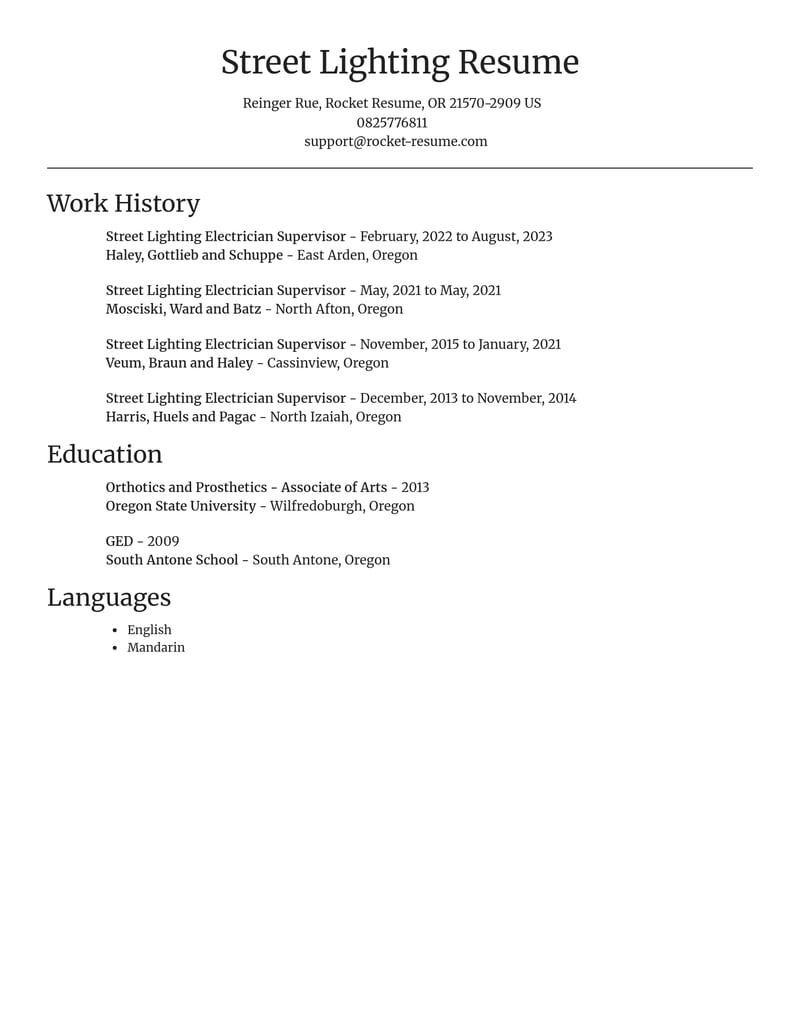 street lighting electrician supervisor misc resume focal point template 0 foc