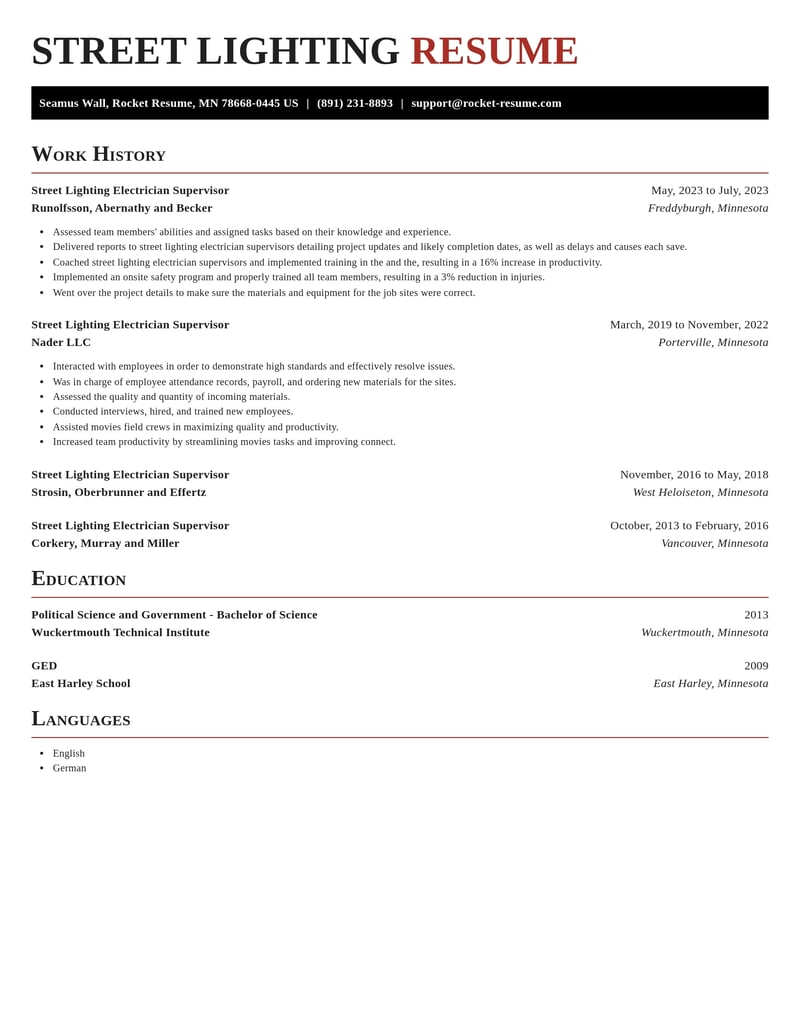 street lighting electrician supervisor misc resume exquisite template 1 exq